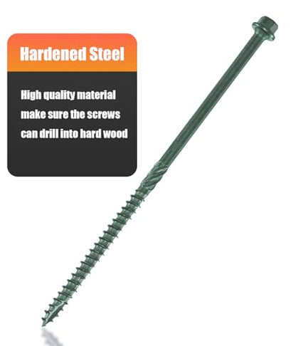 Structural Lag Screws 6 Inch, 50-Pack #14 X 6 Heavy Duty Green Timber Screws, Rust Resistant, Hex Head Outdoor Log/Landscaping Wood Screw, Drive Bit Included - color: Green, size: #14×6"