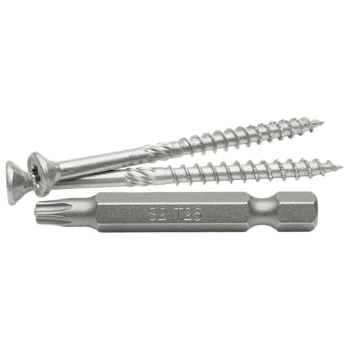 MAX Drive Professional Decking & Outdoor Wood Screws, Stainless Steel, #9 X 2-1/2", 6 Lobe 25 Drive (3 LBS, 350 pcs with 1 Bit in Jar), V57091 - size: #9 X 2-1/2", style: Stainless Steel