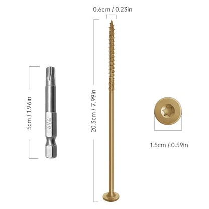 50 pcs Yellow Structural Wood Screws 8 inch - color: Yellow, size: #14×8"