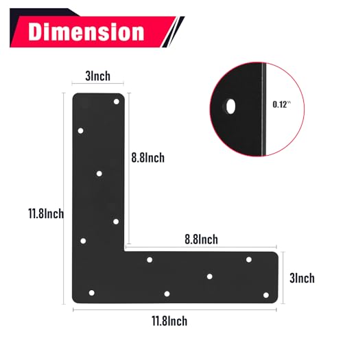 2 Pcs 12"x 12" L Shape Flat Mending Plate for Pergola - style: L Shape(11.8"x3")