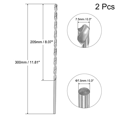 uxcell HSS Extra Long Twist Drill Bits,7.5mm Drill Dia 300mm Length 2Pcs - size: 7.5x300mm