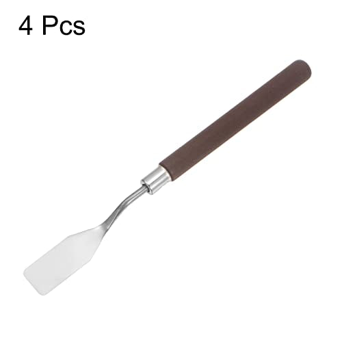 HARFINGTON 4pcs No.1 Palette Knives 16mm Width Stainless Steel Flat Spatula Painting Pallet Knife with Wood Handle for Oil Acrylic Canvas Mixing Spreading