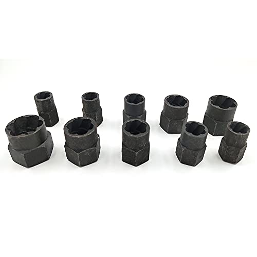10Pcs Bolt Extractor Damaged Nut Remover Set,Broken Screw Nut Bolt Extractor Kit Stud Extractor Locking Socket Tools Kit,Drive Socket with Storage Case 9-19mm