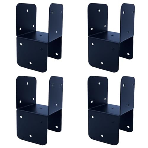 4 Pcs Black 4x4 Deck Post Caps & Tie Brackets, 14 Gauge Steel Post Anchor Connectors for Metal to Wood Posts