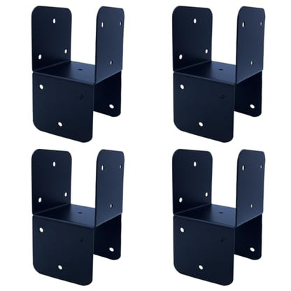 4 Pcs Black 4x4 Deck Post Caps & Tie Brackets, 14 Gauge Steel Post Anchor Connectors for Metal to Wood Posts