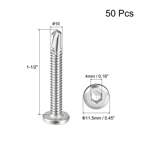 uxcell Hex Socket Self Tapping Screws, #10 x 1-1/2" 410 Stainless Steel Sheet Metal Flat Head Drilling Screw 50pcs, Silver - color: Silver, size: #10 x 1-1/2"