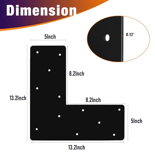 4 Pcs L Shape Flat Bracket. 13.2"x 13.2"x 5" Mending Plate, Heavy Duty Right Angle Brackets, Corner Bracket, L Shape Plate Fit 4x4,6x6 for Repair House,Furniture,Pavilion,Truss framing - style: L Shape(13.2"x13.2"x5")