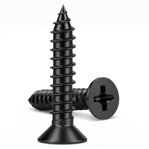 #6 x 1-1/4" Flat Head Wood Screw, Sheet Metal Screws, Stainless Steel 18-8 (304), Black Finish, 100 PCS - color: Black, size: #6 x 1-1/4"