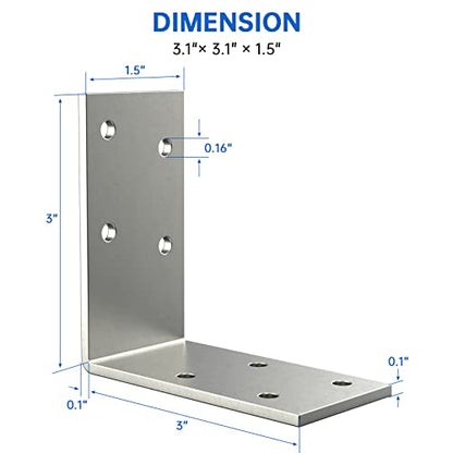 3"x3" L Brackets Heavy Duty 12-ga, Galvanized Angle Bracket - size: 25 Pack