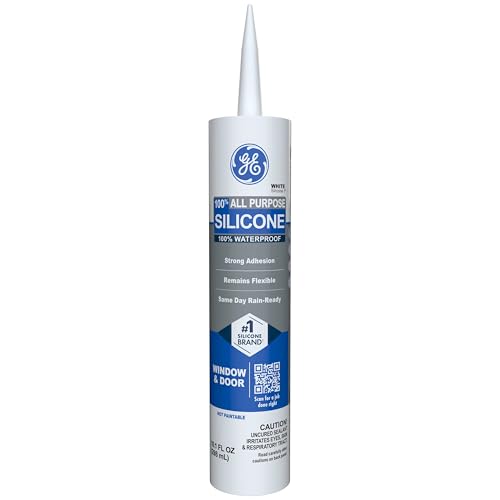 GE All Purpose Silicone Caulk, White, 10.1 fl oz Cartridge, 1 Pack - 100% Waterproof Silicone Sealant, Stronger Adhesion, Freeze & Sun Proof - size: 1 Pack, style: White
