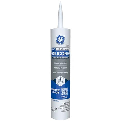 GE All Purpose Silicone Caulk, White, 10.1 fl oz Cartridge, 1 Pack - 100% Waterproof Silicone Sealant, Stronger Adhesion, Freeze & Sun Proof - size: 1 Pack, style: White