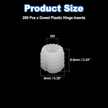 uxcell 200Pcs 0.35"x0.34" Hinge Dowels, Plastic Dowel Insert with Threaded for Cabinet Door Hinges Furniture Connections, White - size: 0.35"x0.34"