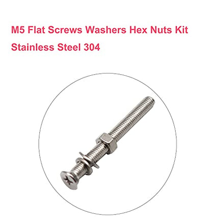 cSeao 200pcs Metric M5 x 30mm/ 35mm/ 40mm/ 45mm/ 50mm Flat Countersunk Head Phillips Machine Screws Nuts Washers Assortment Kit, 304 Stainless Steel - size: 200pcs M5 x 30/ 35 / 40/ 45 / 50mm