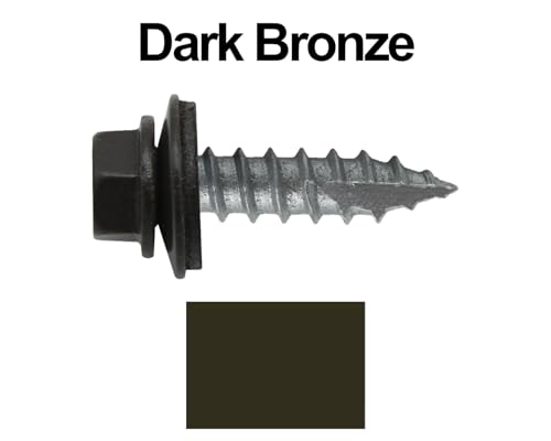14 x 1 Dark Bronze Metal Roofing Screws - Hex Washer Head- Self-Starting/Tapping - EPDM Washer. 8 X 250 Bags - 2,000 Screws - color: DARK BRONZE, size: 1"