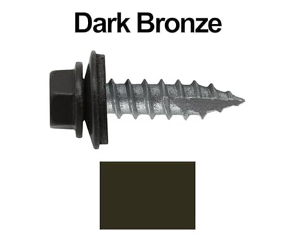 14 x 1 Dark Bronze Metal Roofing Screws - Hex Washer Head- Self-Starting/Tapping - EPDM Washer. 8 X 250 Bags - 2,000 Screws - color: DARK BRONZE, size: 1"
