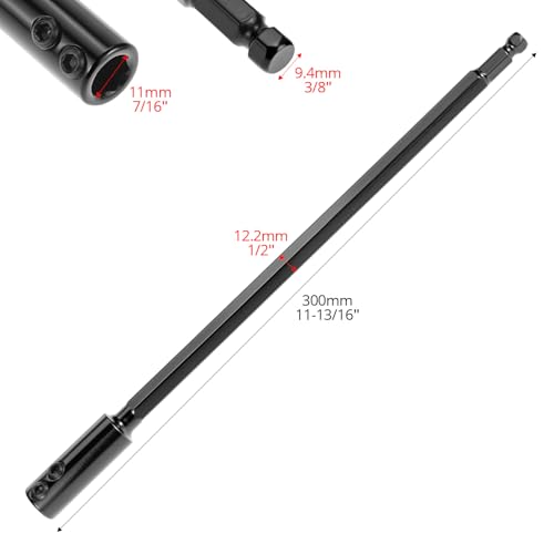 QWORK Tools Hole Saw Extension Chuck - 12-Inch x 1/2-Inch Hex Shank Reducing Locking Impact Extension, M2 Hardened Carbon Steel, for Confined Area Access