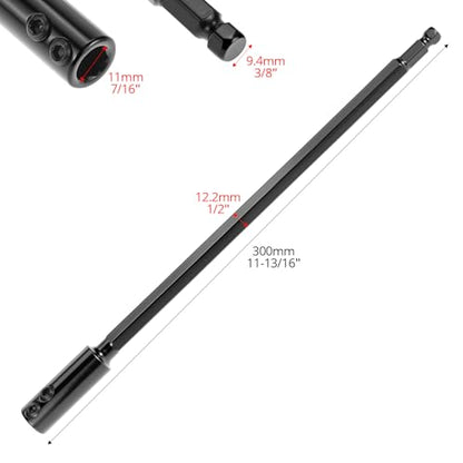 QWORK Tools Hole Saw Extension Chuck - 12-Inch x 1/2-Inch Hex Shank Reducing Locking Impact Extension, M2 Hardened Carbon Steel, for Confined Area Access