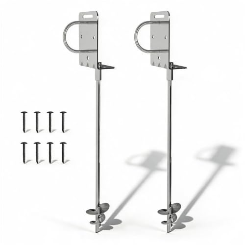 Heavy Duty Ground Anchors Screw-in Trampoline Stakes with Anti-Bend L-Plate, Multi-Hole & Safety Ring, Rust-Proof Steel for Tent, Shed, Swing Set, Fence, Garden, Outdoor - size: 2Pack 21Inch