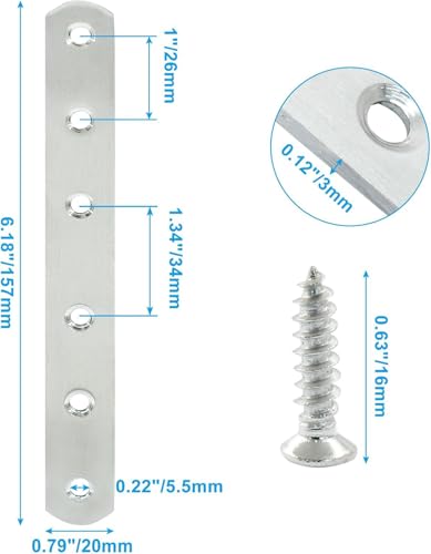 4 Pack 6 Inch Stainless Steel Flat Plate Straight Bracket - size: 6"-160mm-Silver