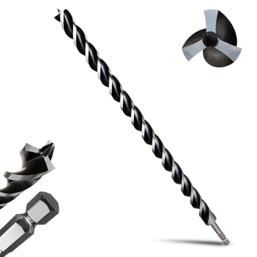 1-1/5"×24" Professional Auger Drill Bit for Wood with Quick Change 1/2" Hex Shank- 3-Cutter Design with Dual-Flute for Fast Chip Removal, Fits Hardwood, Softwood, PVC, Drywall & Tree Stumps - size: 1-1/5"×24"