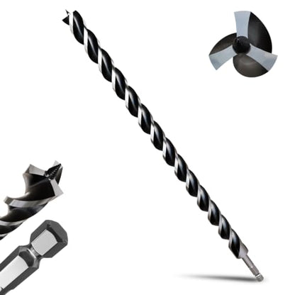 1-1/5"×24" Professional Auger Drill Bit for Wood with Quick Change 1/2" Hex Shank- 3-Cutter Design with Dual-Flute for Fast Chip Removal, Fits Hardwood, Softwood, PVC, Drywall & Tree Stumps - size: 1-1/5"×24"