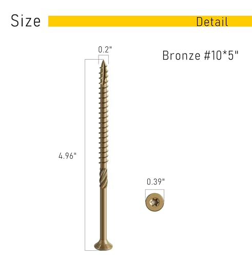 50pcs Deck Screws #10 x 5 Inch Wood Screw Star/Trox Drive Structural Screw for Timber, Log, Landscaping Wood Etc. - color: Brown, size: #10 x 5"