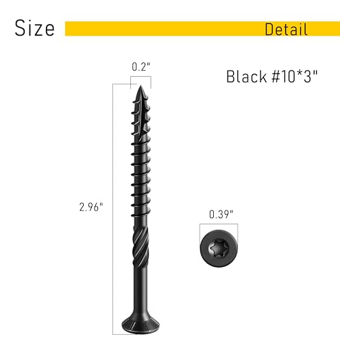 100pcs Deck Screws #10 x 3 Inch Wood Screw Star/Trox Drive Structural Screw for Timber, Log, Landscaping Wood Etc. - color: Black, size: #10 x 3"