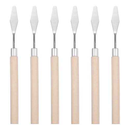 MECCANIXITY 6Pcs Palette Knife Pointed Head, 6.8" Long Palette Knives with Stainless Steel Flexible Spatula Pallet Knife and Wood Handle for Scraping, Mixing, Oil Acrylic Painting Canvas - size: 6.8"