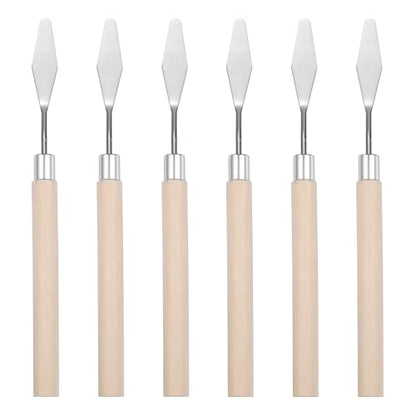 MECCANIXITY 6Pcs Palette Knife Pointed Head, 6.8" Long Palette Knives with Stainless Steel Flexible Spatula Pallet Knife and Wood Handle for Scraping, Mixing, Oil Acrylic Painting Canvas - size: 6.8"