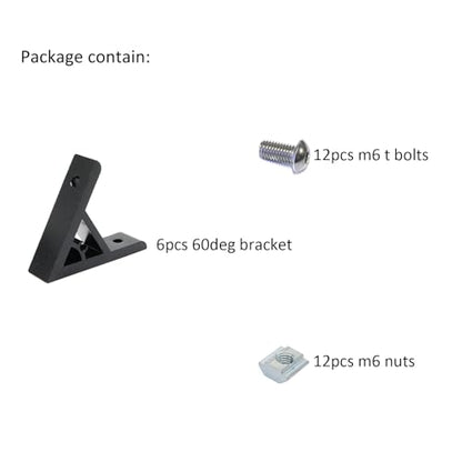 6Pcs 1010 60 Degree Angle Bracket 1" x 1" 10 Series Aluminum Extrusion 60deg Joint Connector Brace for Slot 60° Corner Joiner 120deg 1020 1 Inch Extruded Aluminium Profile - style: 6 set 60deg with m6