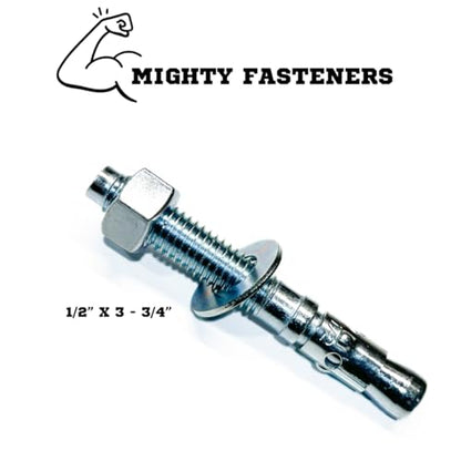 MIGHTY FASTENERS Zinc-Plated Steel Wedge Anchors, 1/2" X 3-3/4" - Heavy-Duty Mounting Bolts for Concrete - 25 Pack - size: 1/2" X 3-3/4"