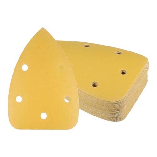 24pcs Mouse Detail Sander Sandpaper - [5-Hole 220 Grit] Aluminum Oxide Triangle Hook and Loop Sanding Pads Sheet for Sanding and Polishing Wood Furniture Metal Use - size: 220 Grits