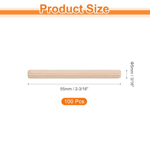 uxcell 100Pcs 3/16" x 2-3/16" Wooden Dowel Pins, Wood Dowels Rods, Furniture Woodworking Grooved Fluted Pin, Wooden Dowels Fluted for Craft, DIY Projects - size: 3/16" x 2-3/16"