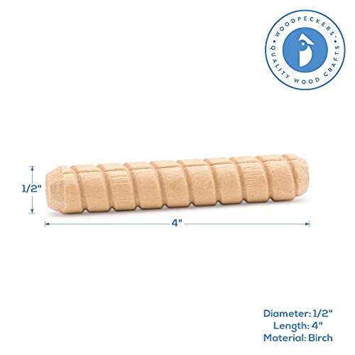 Wooden Dowel Pin 1/2" x 4", Pack of 100 Spiral Dowel Joints for Woodworking, Furniture and Crafts, by Woodpeckers - size: 1/2 inch x 4 inch