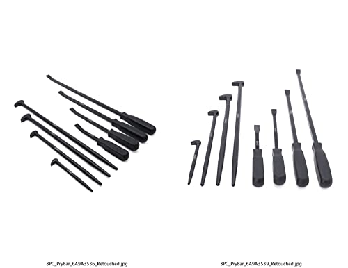 EXXO | 8-Piece Pry Bar Set | 8, 12, 18, 25 Inch Handle Prybars | 6, 12, 16, 20 Inch Rolling Pry Bars | For Prying, Lifting and Moving