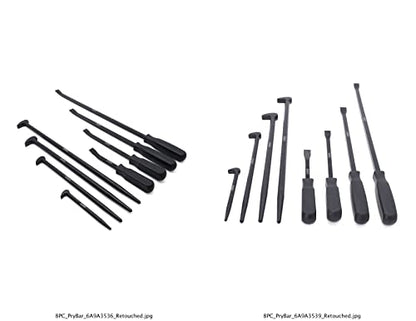 EXXO | 8-Piece Pry Bar Set | 8, 12, 18, 25 Inch Handle Prybars | 6, 12, 16, 20 Inch Rolling Pry Bars | For Prying, Lifting and Moving