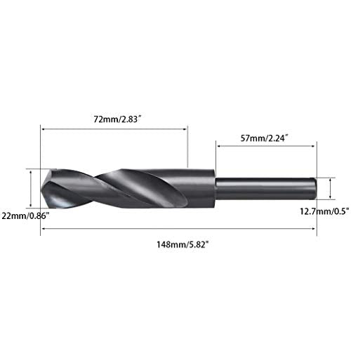 22mm(55/64-Inch) Reduced Shank Drill Bit, 1/2” Shank High Speed Steel Twist Drill Bit HSS-9341 for Aluminum Plate Copper Wood Stainless Steel - size: 22mm