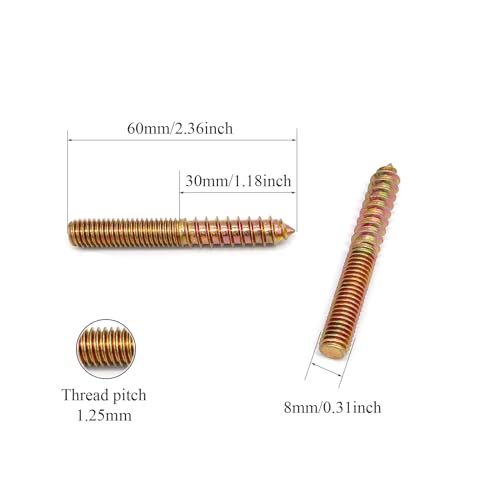 12 Pack M8 x 60 Hanger Bolts - 60mm(2.36") Double Headed Bolts - 8mm(0.31") Wood Dowel Screw Hanger Bolts for Furniture - size: M8X60-12P