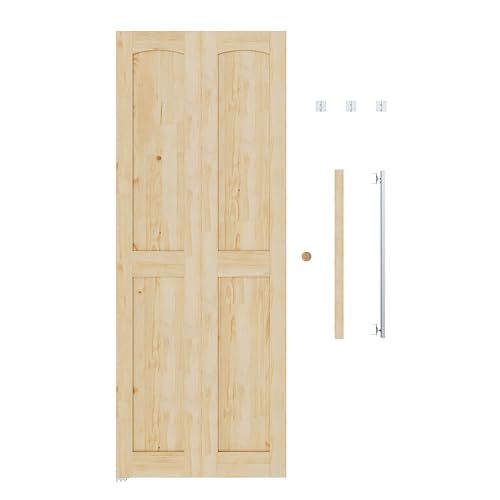 Bifold Doors for 24"x80" Opening, Solid Pine Wood Interior Folding Doors - size: 29.45" x 77.75" (fit 30*80.5-80.75 opening)