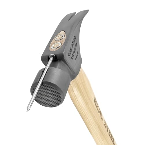 Real Steel 14 Oz Titanium Framing Hammer Straight Rip Claw with Milled Face, Magnetic Nail Holder Hickory Handle 0621