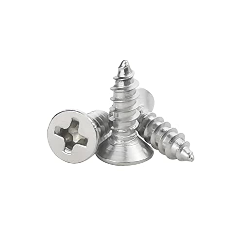 200PCS #6 x 1/2" Wood Screws, 18-8 (304) Stainless Steel Flat Head Phillips Self Tapping Sheet Metal Screws (3/8" to 1" Available) - size: 200PCS #6 x 1/2"