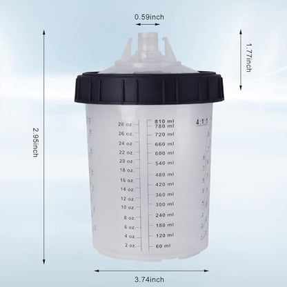 Disposable Paint Sprayer Gun Cup 27 Ounce(800ML) Kit with 50 Cups and Lids System, 1 Hard Cup with Retainer Ring, 10 Plugs and 1 Paint Stirrer for Automotive Commercial Coatings - size: 27 Ounce Kit-50PCS