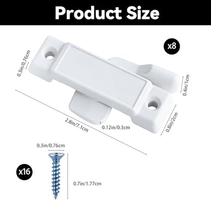 8 Pcs F2590 Window Sash Lock Replacement Kit,2-1/4 Inch Mounting Hole Centers, White Sash Locks with 8 Screws for Double Hung and Vertical Sliding Windows,Home Safety and Security Upgrade,Easy to Use