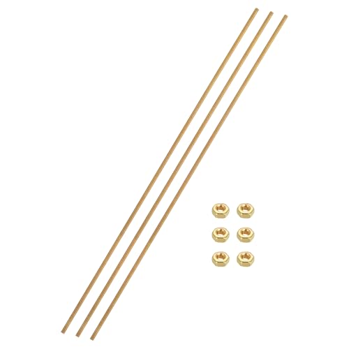 uxcell 3 Sets Brass Fully Threaded Rod, M3x0.5mm Pitch Right Hand Threads Studs with Solid Brass Hex Nuts, 250mm/10 Long Threaded Screw Rods Fasteners for Anchors Bolts Hangers Clamps - size: M3x0.5mmx250mm