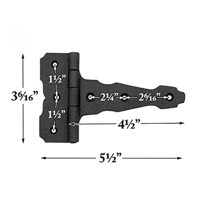 Renovators Supply Manufacturing T Strap Gate Hinges with Hardware 4 1/2 in. Black Rust Resistant Cast Iron Flush Mount Heavy Duty Gate Hinges - size: 4.5 inches - Pack of 1