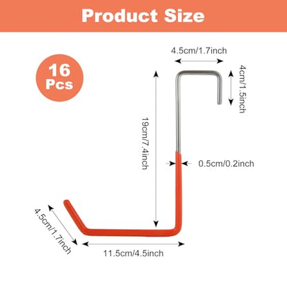 16 Pcs Rafter Hanger Hook Heavy Duty Large S Hooks, Vinyl Coated S Hook for Hanging Bikes, Ladders, Ropes, Tools (Orange)