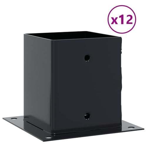 Post Bases Square 12 Pcs Anthracite 4x4 Inches Powder-Coated Steel Fence Support Brackets for Gazebo Porch Railing Mailbox Deck Post Anchors - size: 101 x 101 mm & 12