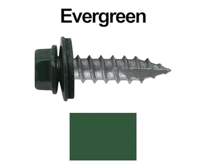 14 x 1 Evergreen Metal Roofing Screws - Hex Washer Head- Self-Starting/Tapping - EPDM Washer. 8 X 250 Bags - 2,000 Screws - color: EVERGREEN, size: 1"