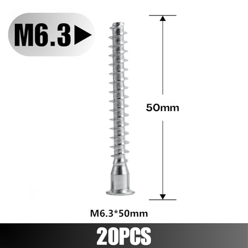 Confirmat Screws, M6.3 x 50mm 20 PCs, Hex Socket Drive Countersunk Furniture Connecting Self-Tapping Screw Set Carbon Steel Zinc Plated - color: Silver, size: M6.3x50mm