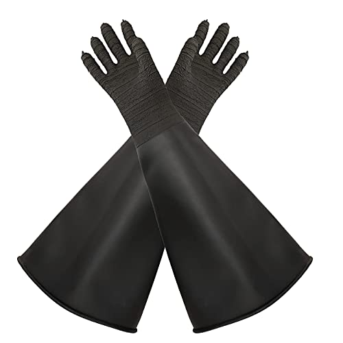Heavy Duty Sandblasting Gloves Rubber Gloves for Sandblaster Protective Safety Work Black Striped Glove - color: Black 24.8" Gloves